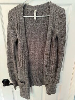 Aeropostale Heather Gray Cable Knit Button-Front Cardigan